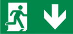 Pictogramsticker vluchtend persoon in deur, pijl beneden (ISO7010)