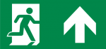 Pictogramsticker vluchtend persoon in deur, pijl omhoog (ISO7010)