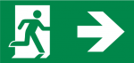 Pictogramsticker vluchtend persoon in deur, pijl rechts (ISO7010)
